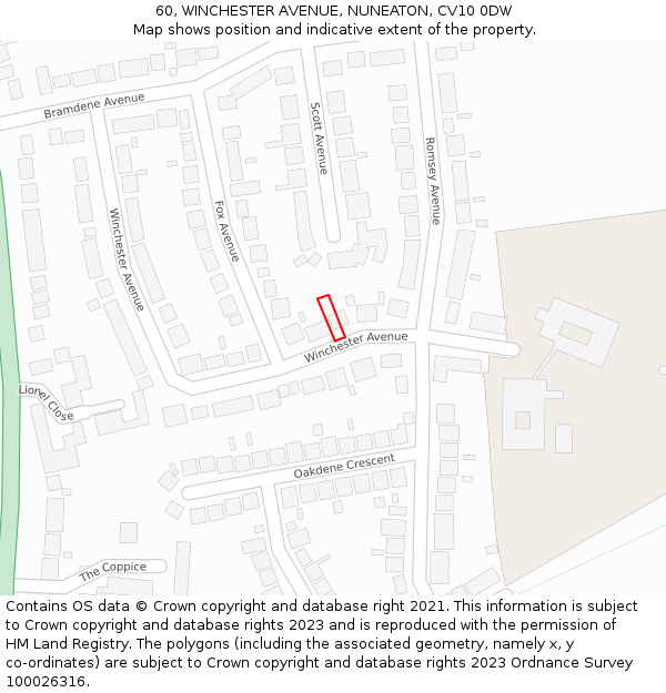 60, WINCHESTER AVENUE, NUNEATON, CV10 0DW: Location map and indicative extent of plot
