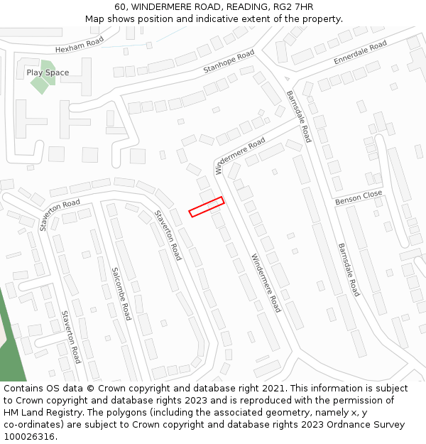 60, WINDERMERE ROAD, READING, RG2 7HR: Location map and indicative extent of plot