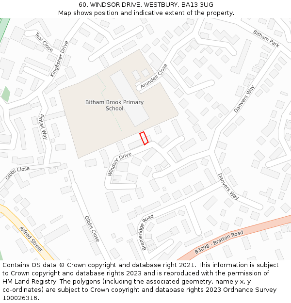 60, WINDSOR DRIVE, WESTBURY, BA13 3UG: Location map and indicative extent of plot