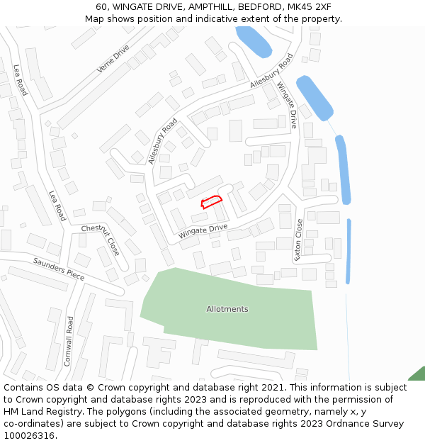 60, WINGATE DRIVE, AMPTHILL, BEDFORD, MK45 2XF: Location map and indicative extent of plot