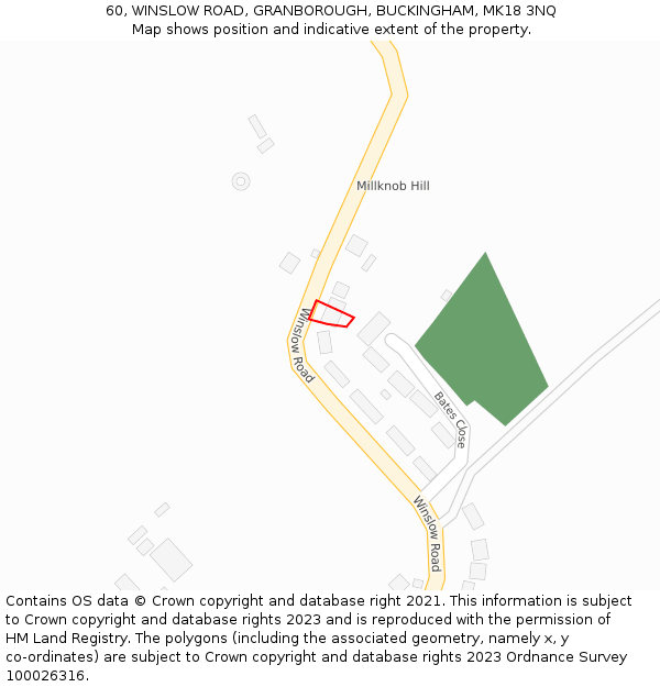 60, WINSLOW ROAD, GRANBOROUGH, BUCKINGHAM, MK18 3NQ: Location map and indicative extent of plot