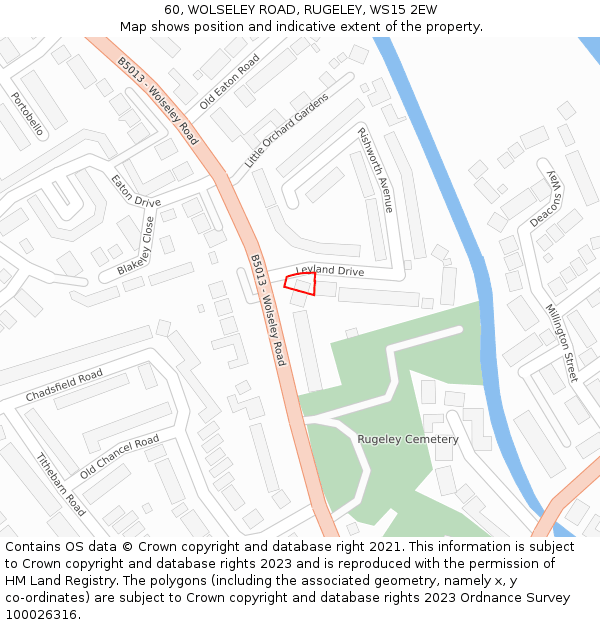 60, WOLSELEY ROAD, RUGELEY, WS15 2EW: Location map and indicative extent of plot