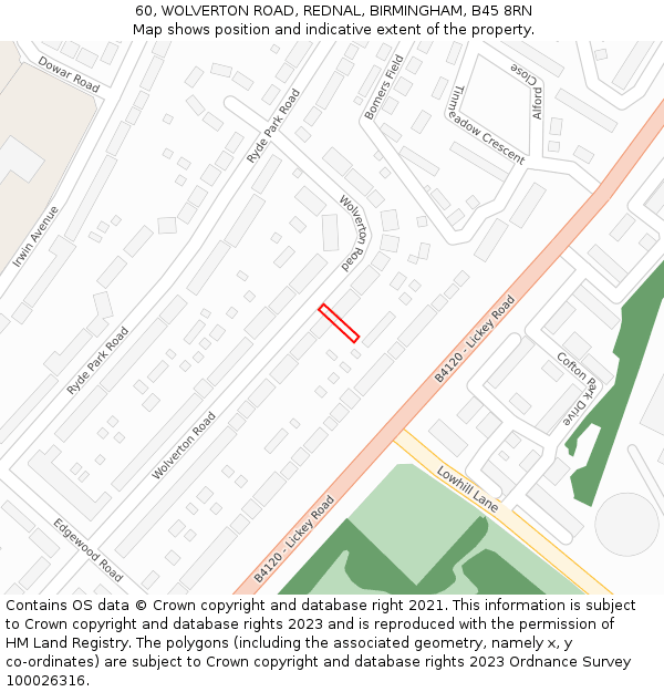 60, WOLVERTON ROAD, REDNAL, BIRMINGHAM, B45 8RN: Location map and indicative extent of plot