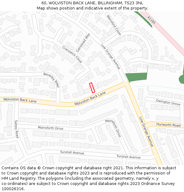 60, WOLVISTON BACK LANE, BILLINGHAM, TS23 3NL: Location map and indicative extent of plot