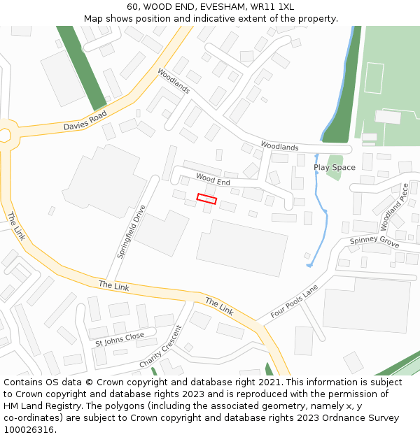 60, WOOD END, EVESHAM, WR11 1XL: Location map and indicative extent of plot