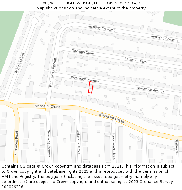 60, WOODLEIGH AVENUE, LEIGH-ON-SEA, SS9 4JB: Location map and indicative extent of plot