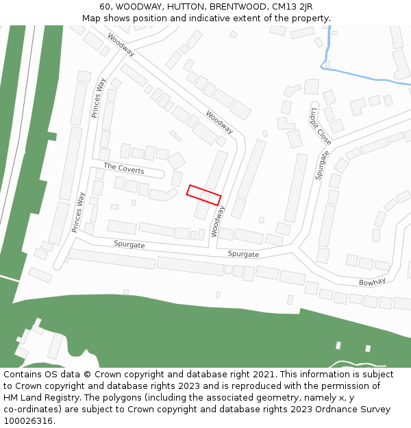 60, WOODWAY, HUTTON, BRENTWOOD, CM13 2JR: Location map and indicative extent of plot