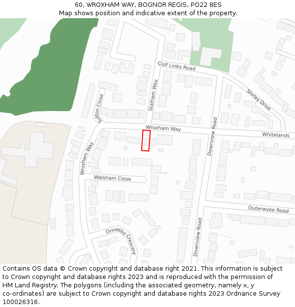 60, WROXHAM WAY, BOGNOR REGIS, PO22 8ES: Location map and indicative extent of plot