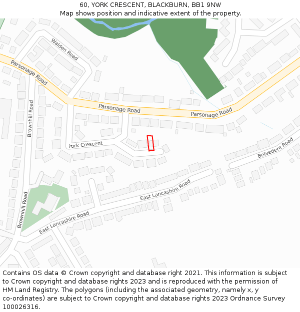 60, YORK CRESCENT, BLACKBURN, BB1 9NW: Location map and indicative extent of plot