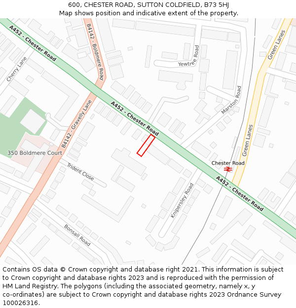 600, CHESTER ROAD, SUTTON COLDFIELD, B73 5HJ: Location map and indicative extent of plot