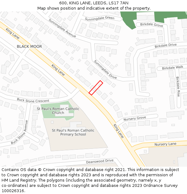 600, KING LANE, LEEDS, LS17 7AN: Location map and indicative extent of plot