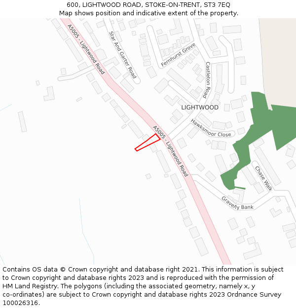 600, LIGHTWOOD ROAD, STOKE-ON-TRENT, ST3 7EQ: Location map and indicative extent of plot