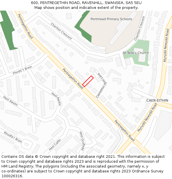 600, PENTREGETHIN ROAD, RAVENHILL, SWANSEA, SA5 5EU: Location map and indicative extent of plot