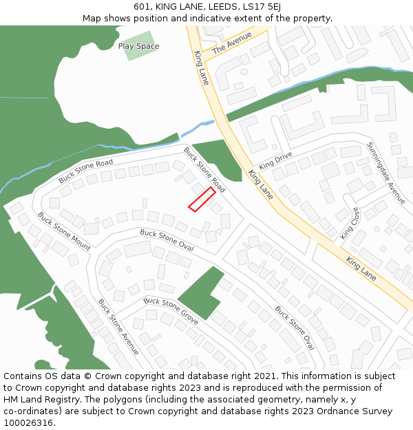601, KING LANE, LEEDS, LS17 5EJ: Location map and indicative extent of plot