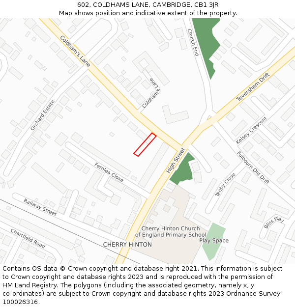 602, COLDHAMS LANE, CAMBRIDGE, CB1 3JR: Location map and indicative extent of plot