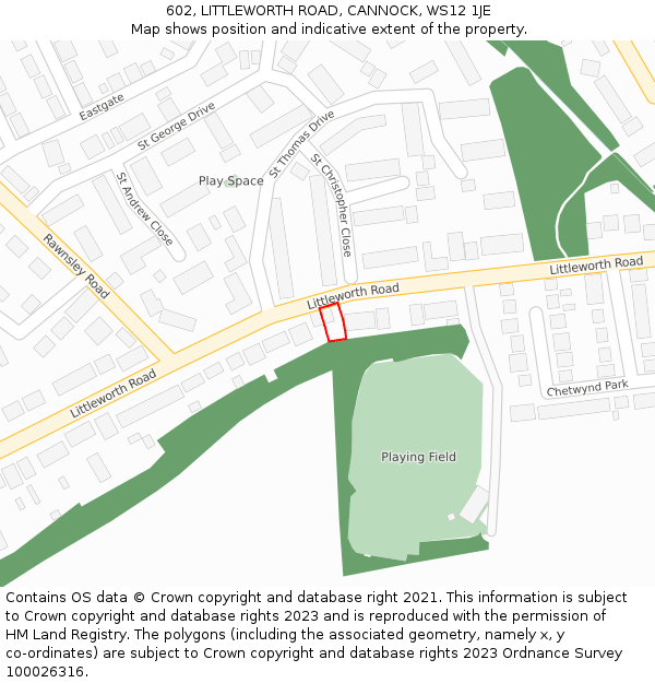 602, LITTLEWORTH ROAD, CANNOCK, WS12 1JE: Location map and indicative extent of plot