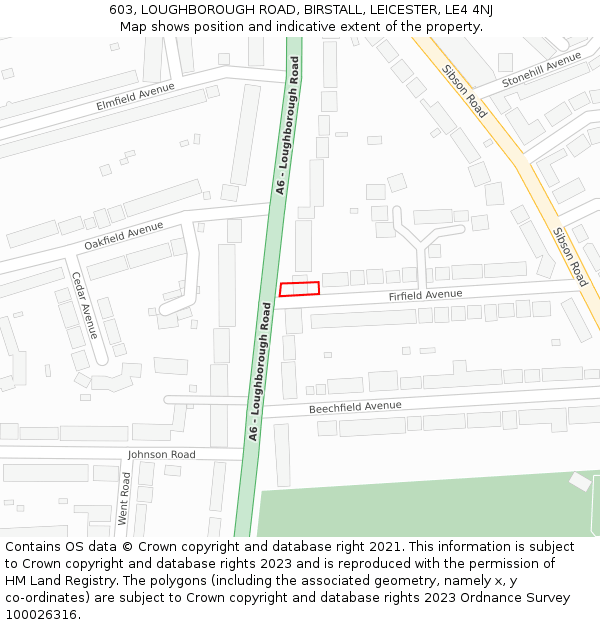 603, LOUGHBOROUGH ROAD, BIRSTALL, LEICESTER, LE4 4NJ: Location map and indicative extent of plot