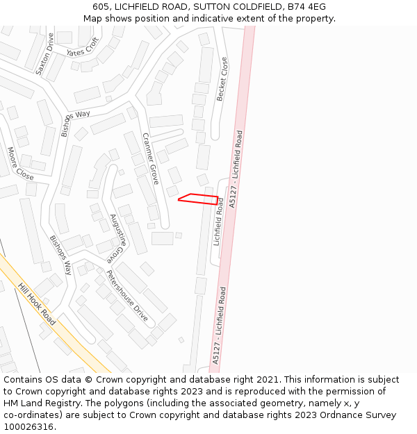 605, LICHFIELD ROAD, SUTTON COLDFIELD, B74 4EG: Location map and indicative extent of plot