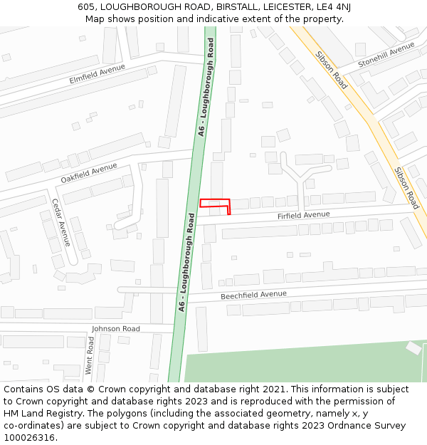 605, LOUGHBOROUGH ROAD, BIRSTALL, LEICESTER, LE4 4NJ: Location map and indicative extent of plot