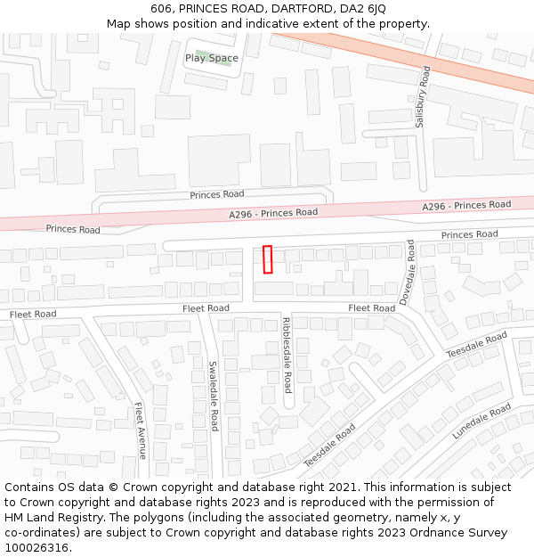 606, PRINCES ROAD, DARTFORD, DA2 6JQ: Location map and indicative extent of plot