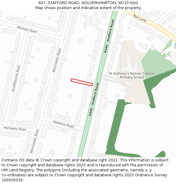 607, STAFFORD ROAD, WOLVERHAMPTON, WV10 6QG: Location map and indicative extent of plot