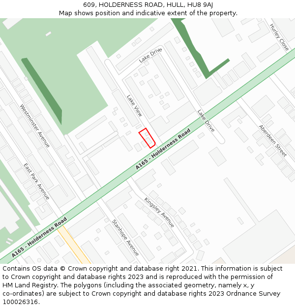 609, HOLDERNESS ROAD, HULL, HU8 9AJ: Location map and indicative extent of plot