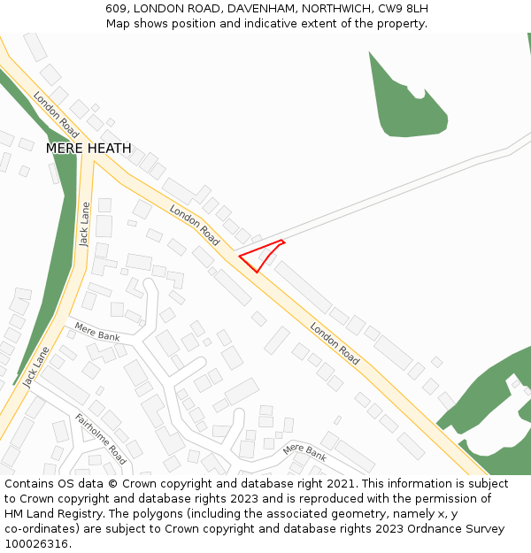 609, LONDON ROAD, DAVENHAM, NORTHWICH, CW9 8LH: Location map and indicative extent of plot