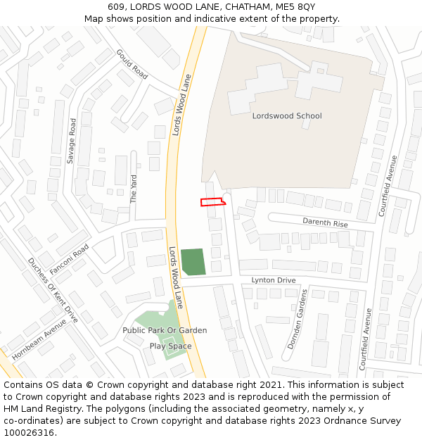 609, LORDS WOOD LANE, CHATHAM, ME5 8QY: Location map and indicative extent of plot