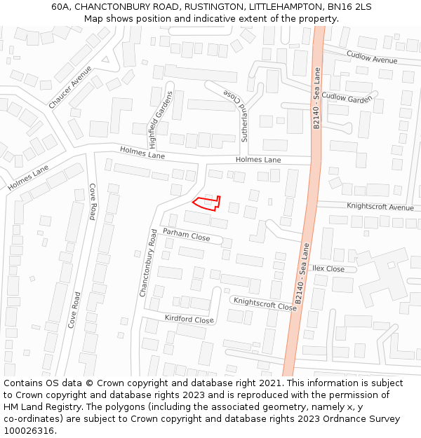 60A, CHANCTONBURY ROAD, RUSTINGTON, LITTLEHAMPTON, BN16 2LS: Location map and indicative extent of plot