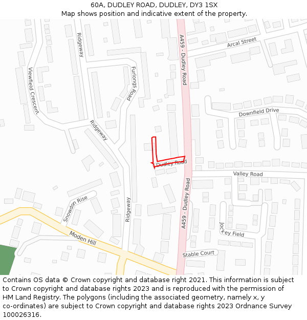 60A, DUDLEY ROAD, DUDLEY, DY3 1SX: Location map and indicative extent of plot