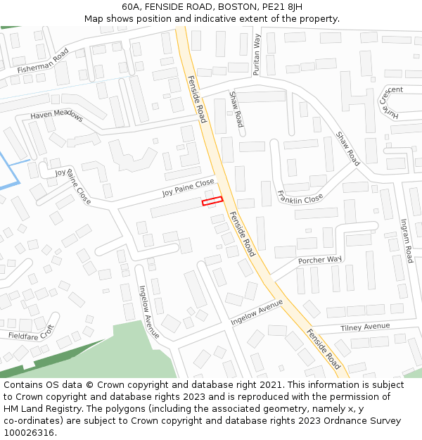 60A, FENSIDE ROAD, BOSTON, PE21 8JH: Location map and indicative extent of plot