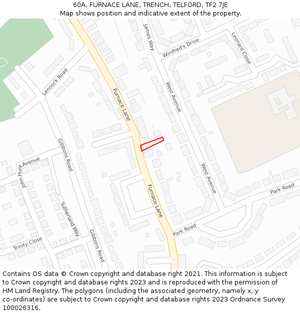 60A, FURNACE LANE, TRENCH, TELFORD, TF2 7JE: Location map and indicative extent of plot