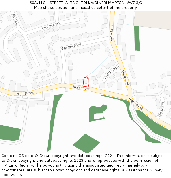 60A, HIGH STREET, ALBRIGHTON, WOLVERHAMPTON, WV7 3JG: Location map and indicative extent of plot