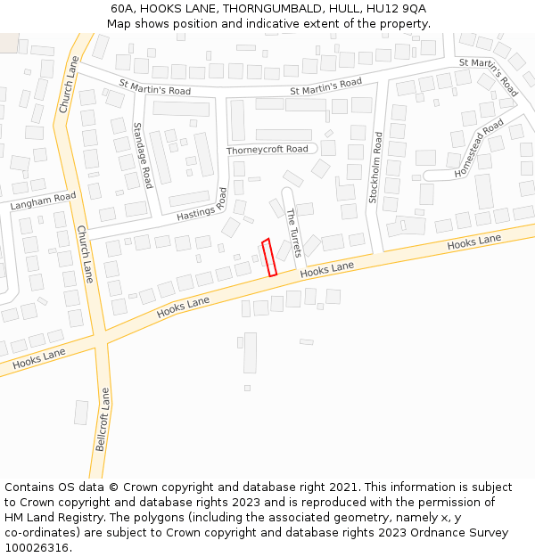 60A, HOOKS LANE, THORNGUMBALD, HULL, HU12 9QA: Location map and indicative extent of plot