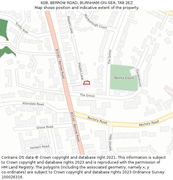 60B, BERROW ROAD, BURNHAM-ON-SEA, TA8 2EZ: Location map and indicative extent of plot