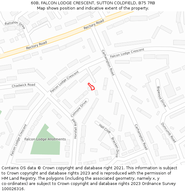 60B, FALCON LODGE CRESCENT, SUTTON COLDFIELD, B75 7RB: Location map and indicative extent of plot