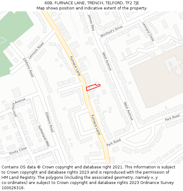 60B, FURNACE LANE, TRENCH, TELFORD, TF2 7JE: Location map and indicative extent of plot