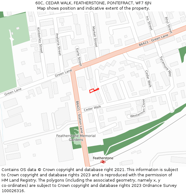 60C, CEDAR WALK, FEATHERSTONE, PONTEFRACT, WF7 6JN: Location map and indicative extent of plot