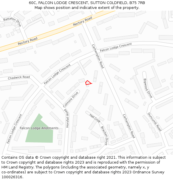 60C, FALCON LODGE CRESCENT, SUTTON COLDFIELD, B75 7RB: Location map and indicative extent of plot