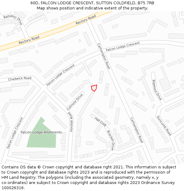 60D, FALCON LODGE CRESCENT, SUTTON COLDFIELD, B75 7RB: Location map and indicative extent of plot