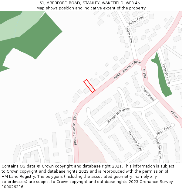 61, ABERFORD ROAD, STANLEY, WAKEFIELD, WF3 4NH: Location map and indicative extent of plot