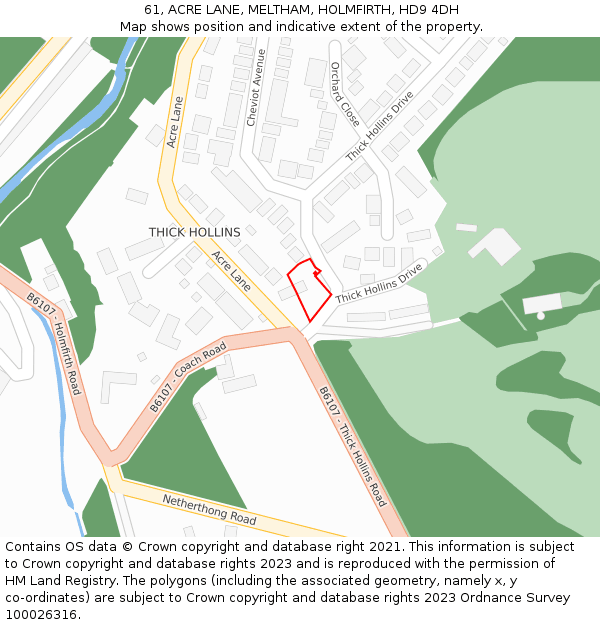 61, ACRE LANE, MELTHAM, HOLMFIRTH, HD9 4DH: Location map and indicative extent of plot