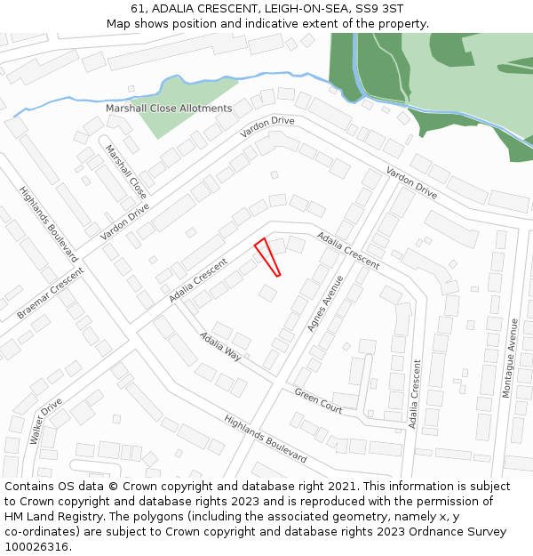 61, ADALIA CRESCENT, LEIGH-ON-SEA, SS9 3ST: Location map and indicative extent of plot