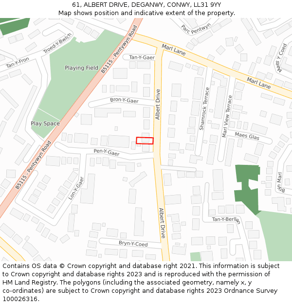 61, ALBERT DRIVE, DEGANWY, CONWY, LL31 9YY: Location map and indicative extent of plot