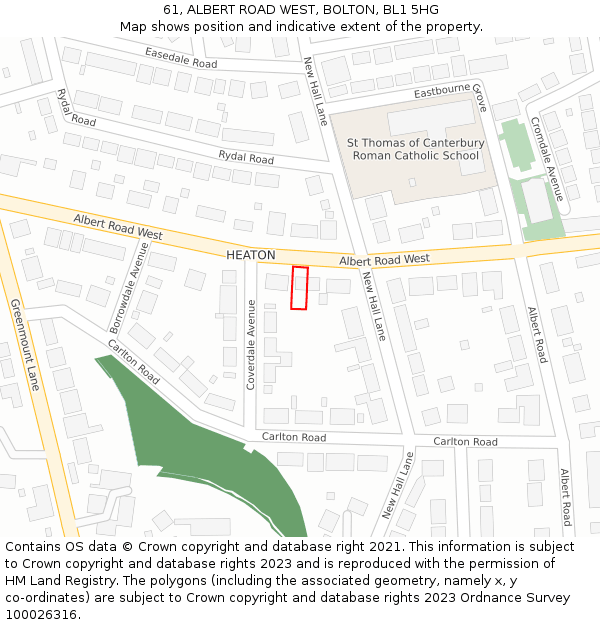 61, ALBERT ROAD WEST, BOLTON, BL1 5HG: Location map and indicative extent of plot