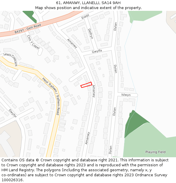 61, AMANWY, LLANELLI, SA14 9AH: Location map and indicative extent of plot