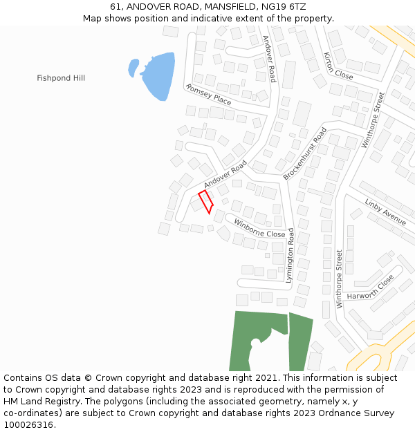 61, ANDOVER ROAD, MANSFIELD, NG19 6TZ: Location map and indicative extent of plot