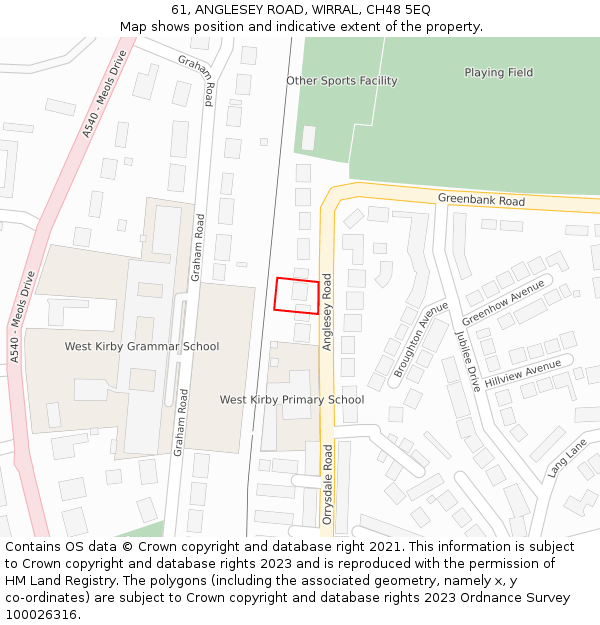 61, ANGLESEY ROAD, WIRRAL, CH48 5EQ: Location map and indicative extent of plot