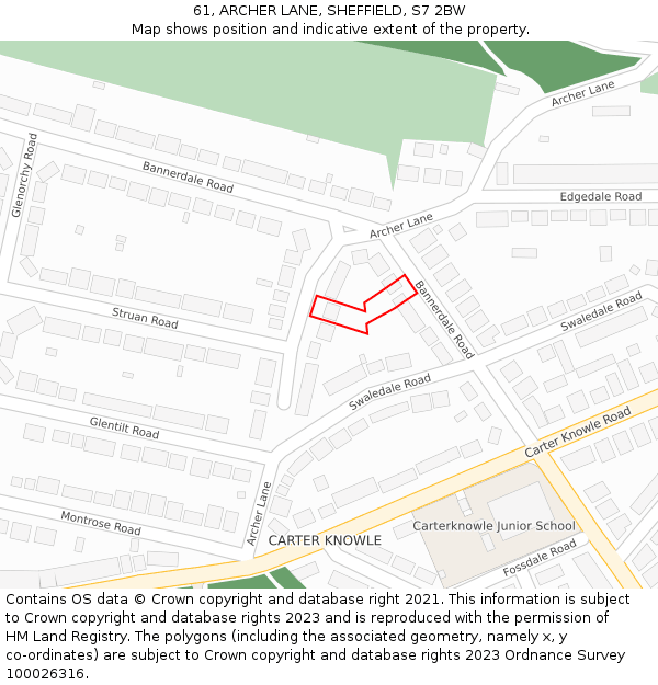 61, ARCHER LANE, SHEFFIELD, S7 2BW: Location map and indicative extent of plot