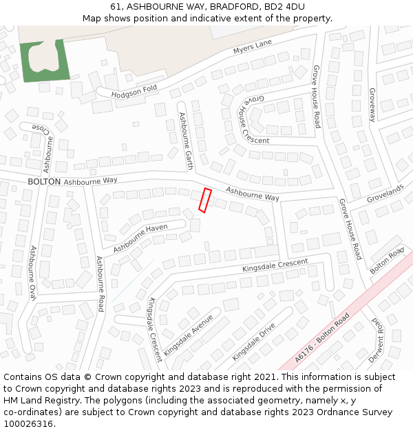 61, ASHBOURNE WAY, BRADFORD, BD2 4DU: Location map and indicative extent of plot